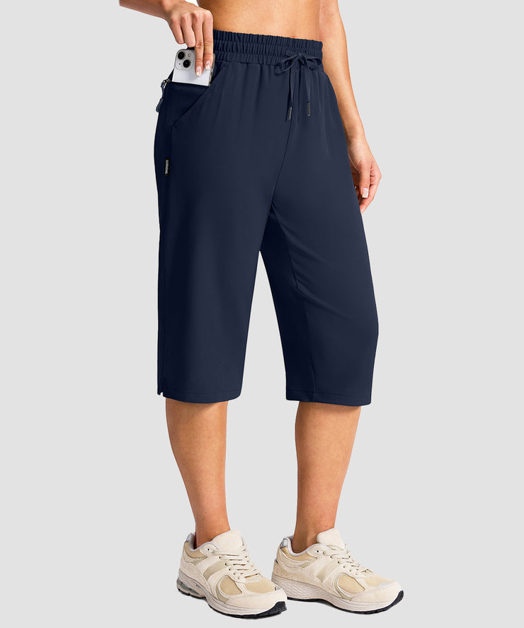 Drawstring Zip Pocket Capri Pants