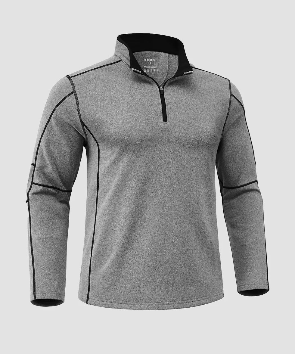 Contrast Color Quarter-Zip Fleece Pullover