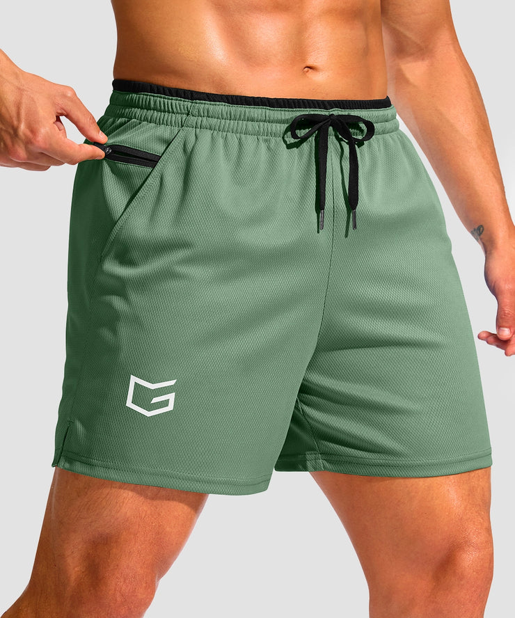 Mesh Split-Leg Zip Pockets Shorts 5''/7''