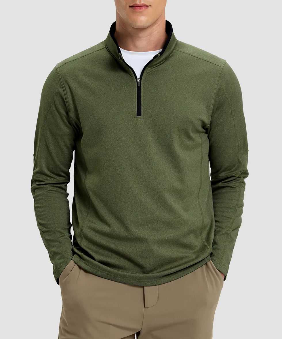 Contrast Color Quarter-Zip Fleece Pullover