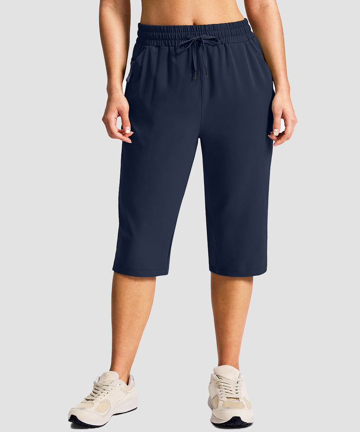 Drawstring Zip Pocket Capri Pants