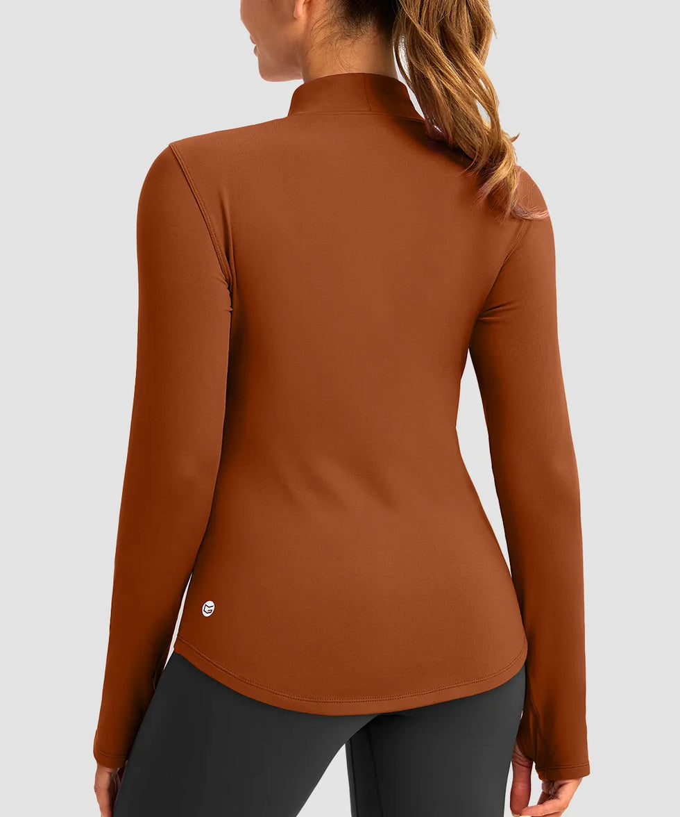 Mock Neck Zip Pockets Fleece Long Sleeve