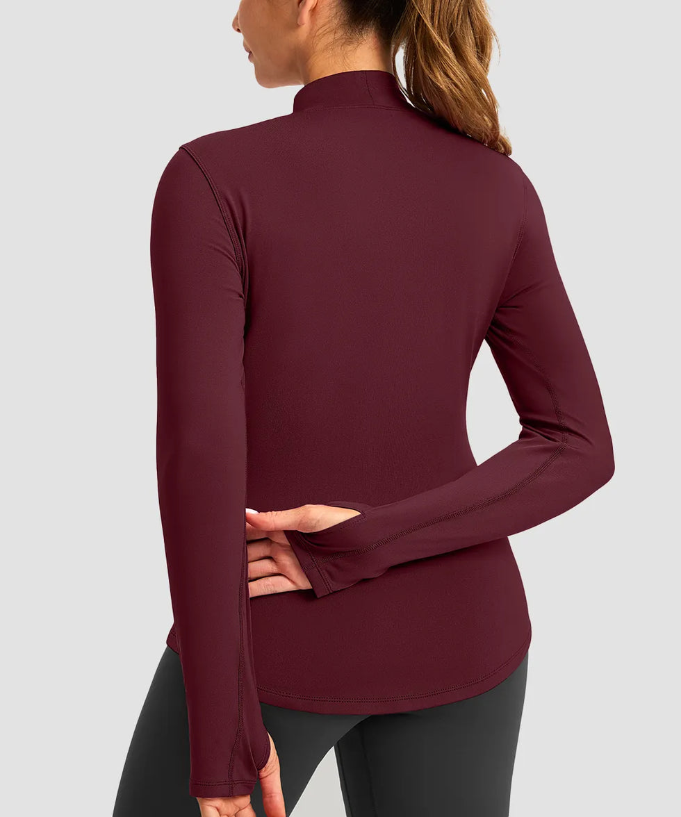Mock Neck Zip Pockets Fleece Long Sleeve