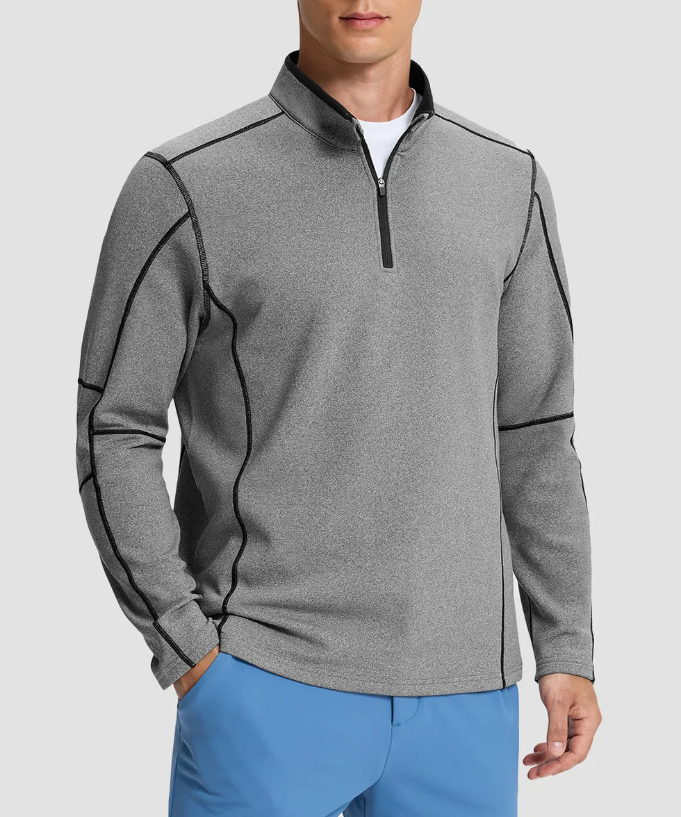 Contrast Color Quarter-Zip Fleece Pullover