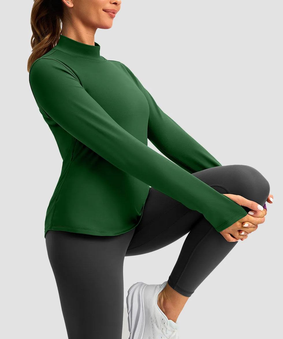 Mock Neck Zip Pockets Fleece Long Sleeve