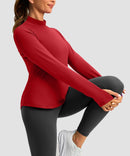 Mock Neck Zip Pockets Fleece Long Sleeve