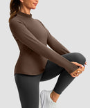 Mock Neck Zip Pockets Fleece Long Sleeve