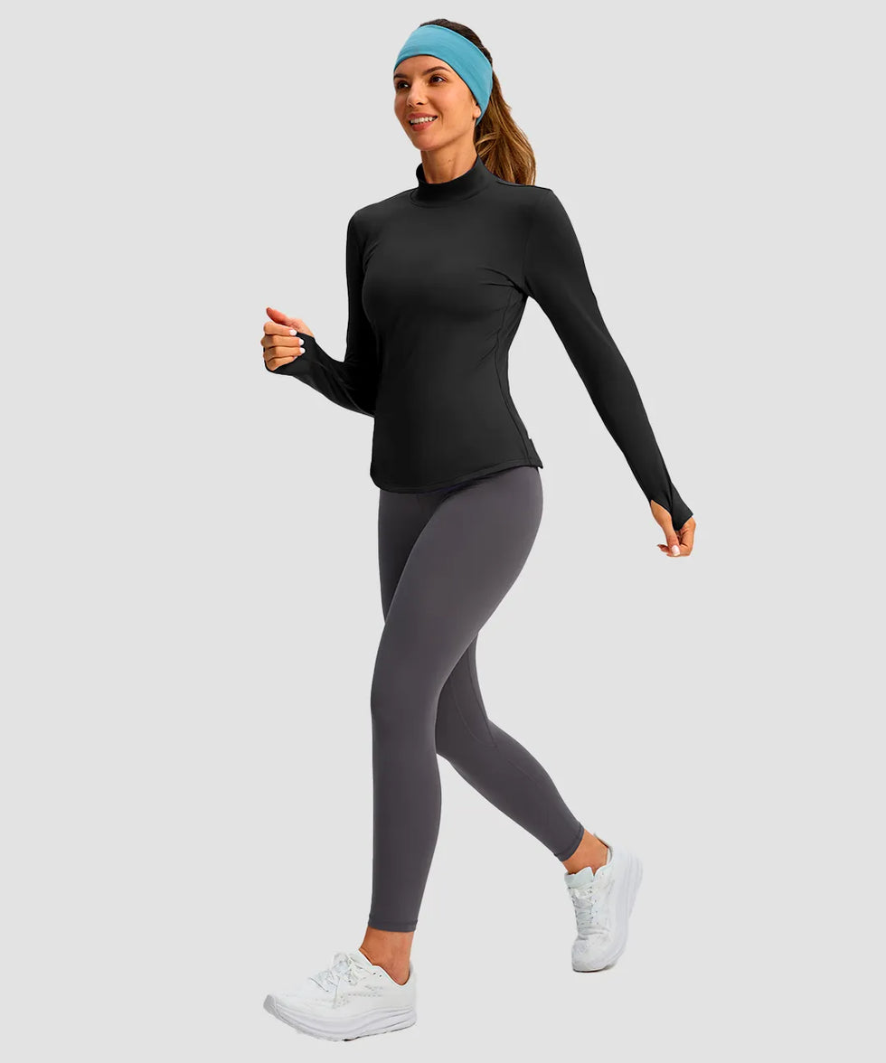 Mock Neck Zip Pockets Fleece Long Sleeve