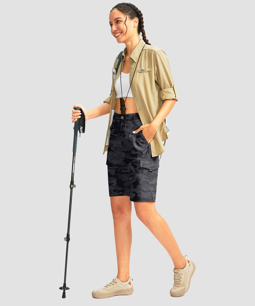 cargo bermuda short 10" in gray camo - on model view