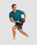 cooling upf 50+ performance t-shirt in dark teal - on model exercise view