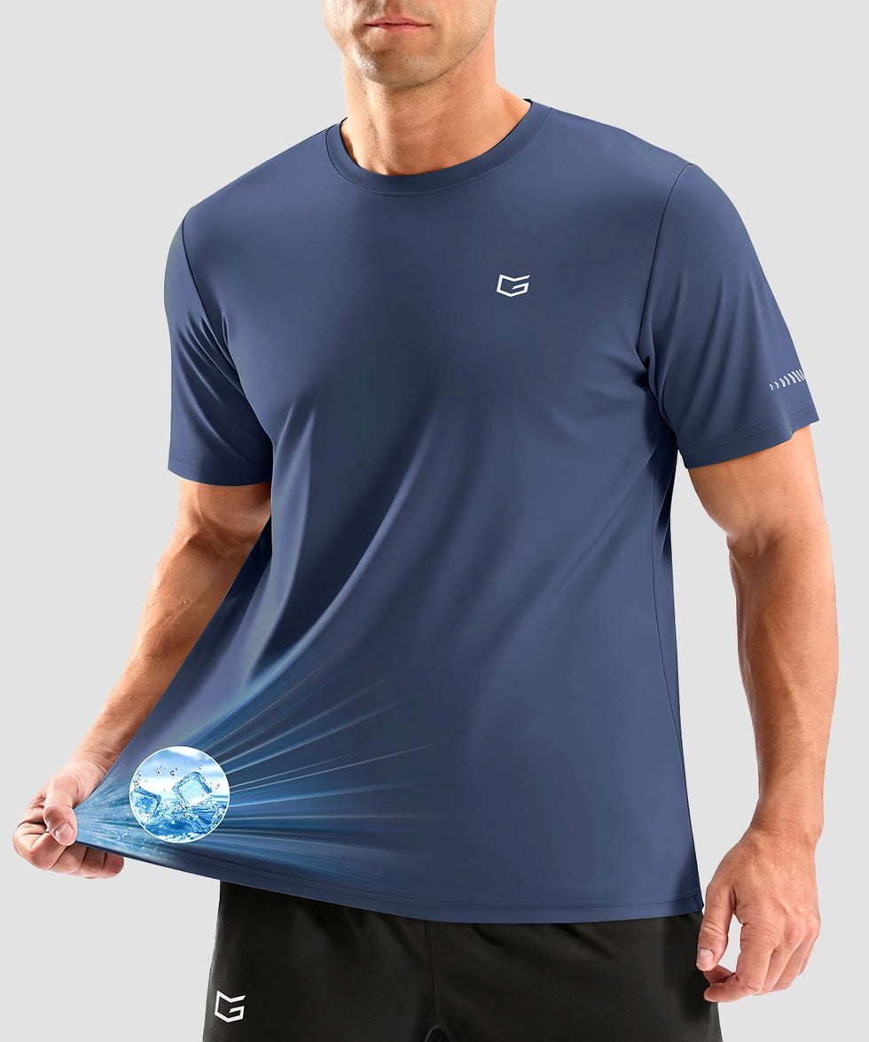 cooling upf 50+ performance t-shirt in dusty blue - front view