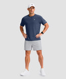 cooling upf 50+ performance t-shirt in dusty blue - on model front view