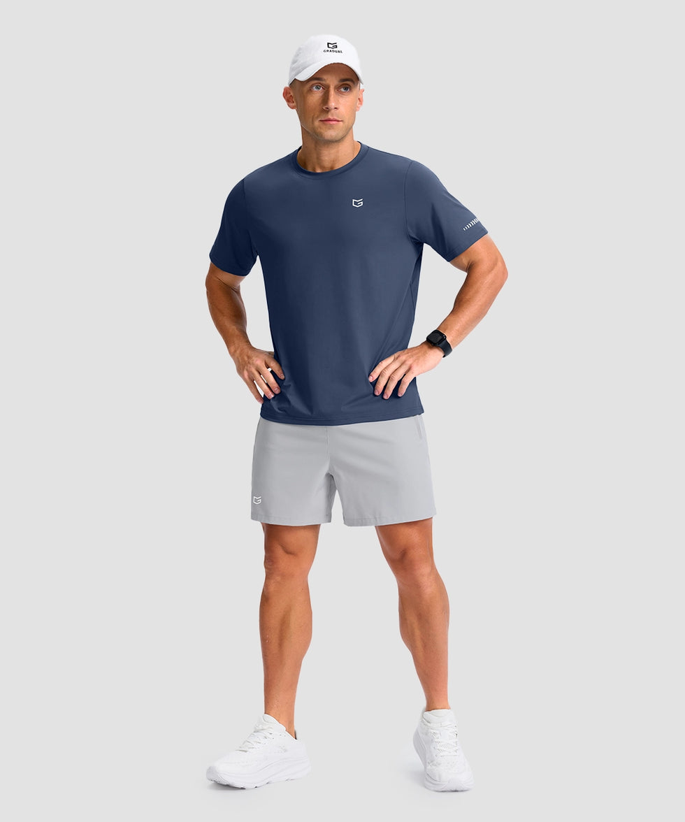 cooling upf 50+ performance t-shirt in dusty blue - on model front view
