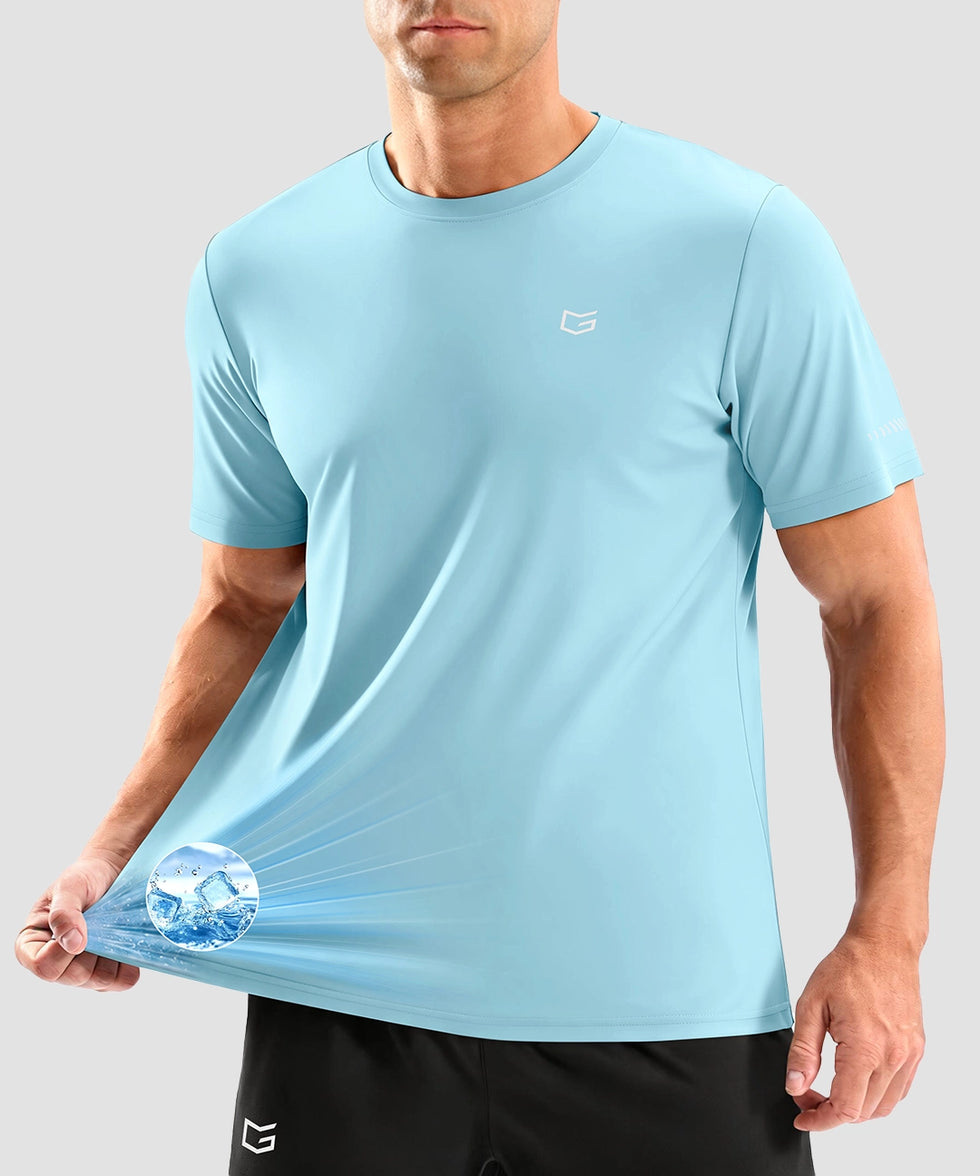 cooling upf 50+ performance t-shirt in mint blue - front view