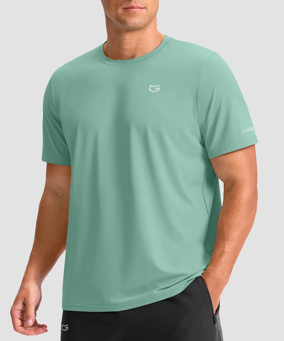 cooling upf 50+ performance t-shirt in mint green - on model front view