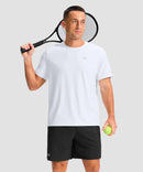 cooling upf 50+ performance t-shirt in white - on model playing tennis view