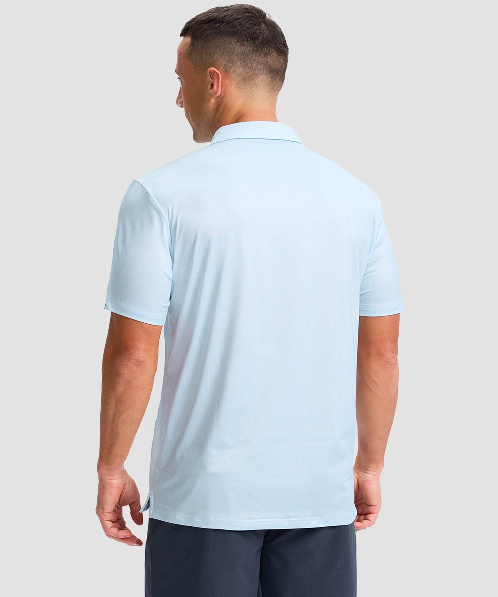 dry fit performance golf polo in blue hexagon - back view