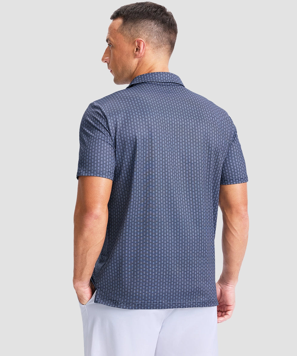 dry fit performance golf polo in blue texture - back view