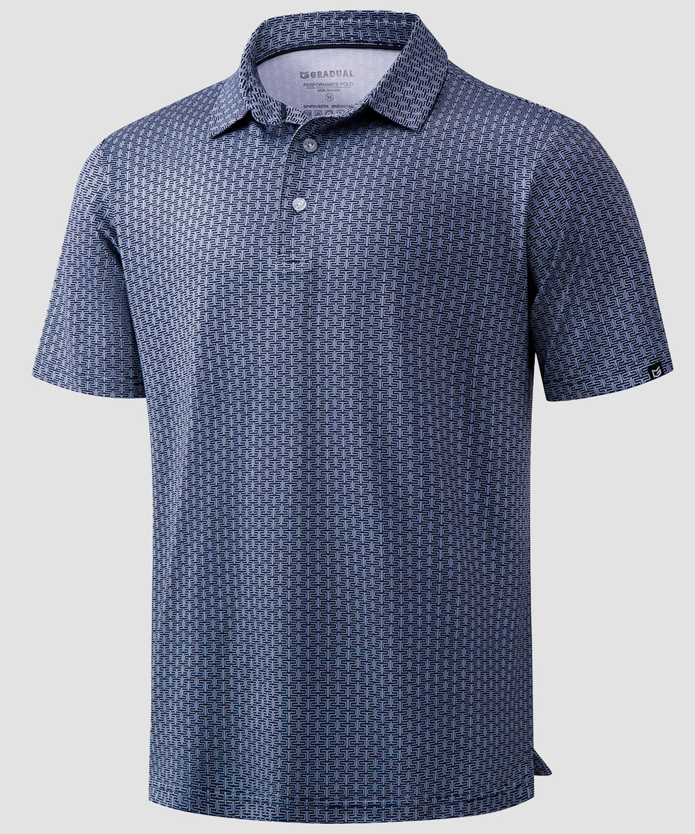 dry fit performance golf polo in blue texture - product view