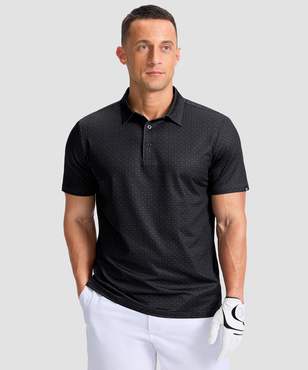 dry fit performance golf polo in golf clubs 2 black - front view