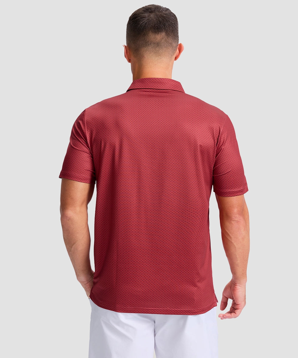 dry fit performance golf polo in small square red - back view
