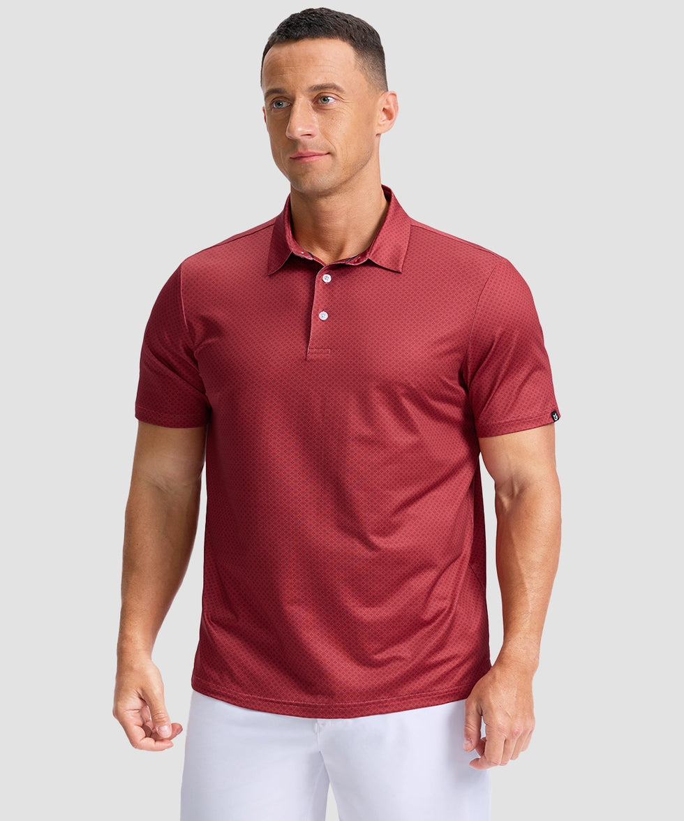 dry fit performance golf polo in small square red - front view
