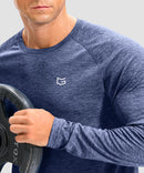 dry fit performance long sleeve in heather blue gray - detail view