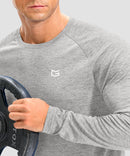dry fit performance long sleeve in heather light gray - detail view