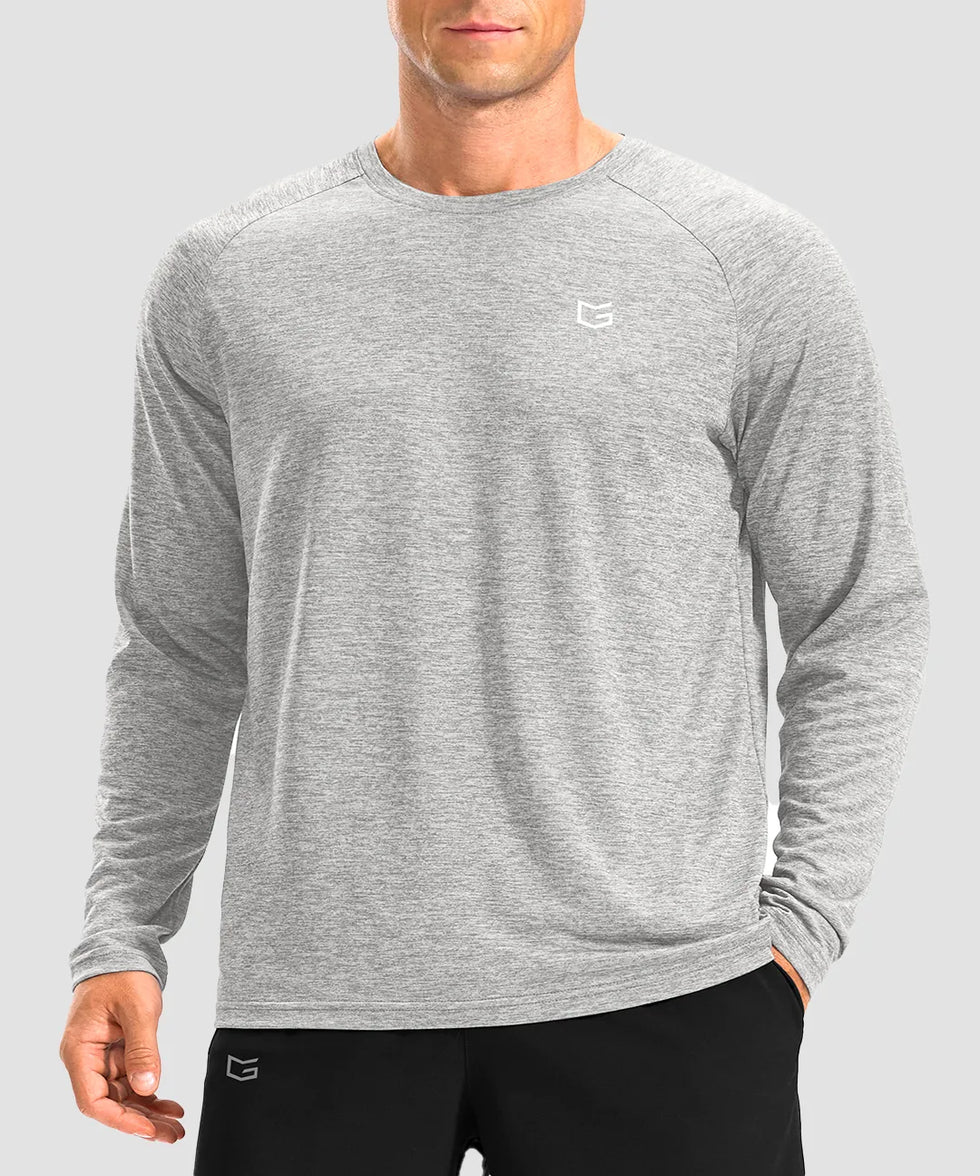 dry fit performance long sleeve in heather light gray - front view