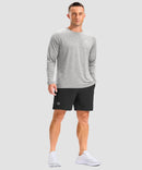 dry fit performance long sleeve in heather light gray - on model view
