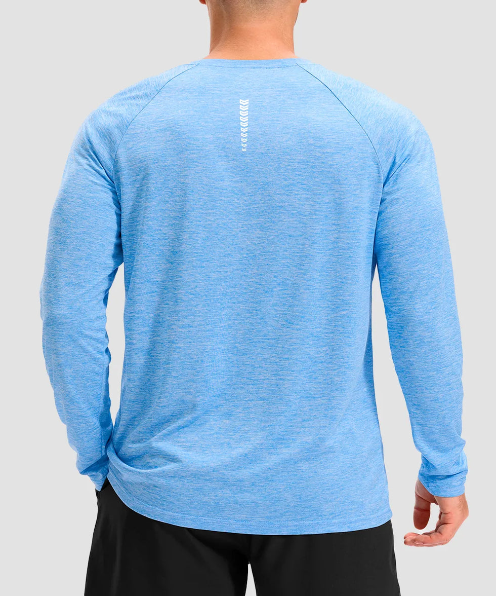 dry fit performance long sleeve in heather sky blue - back view