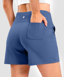 elastic waist bermuda shorts 5" in blue - on model back view