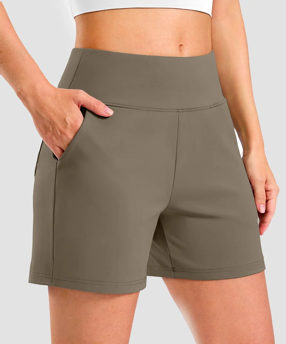 elastic waist bermuda shorts 5" in olive khaki - front view