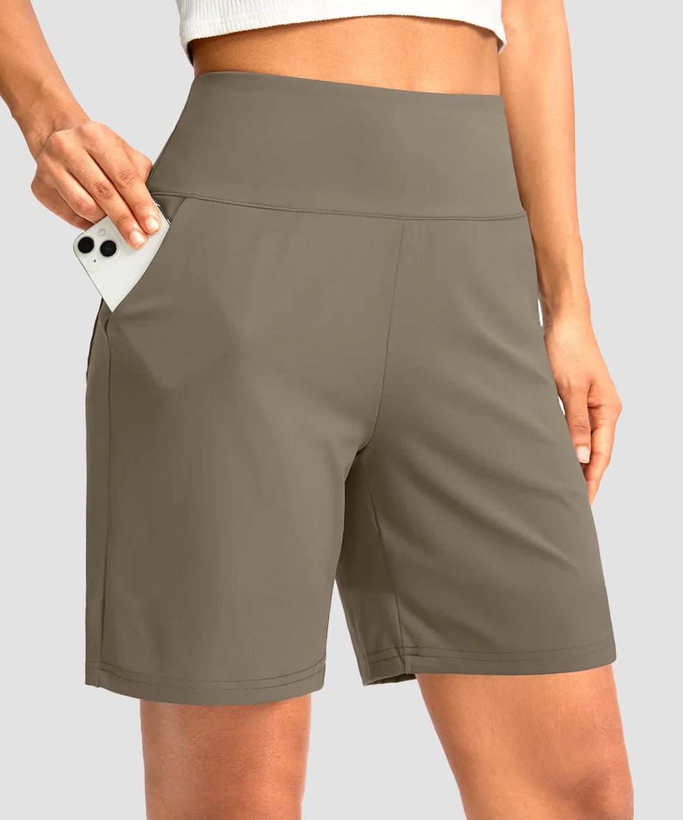 elastic waist bermuda shorts 7" in olive khaki - front view