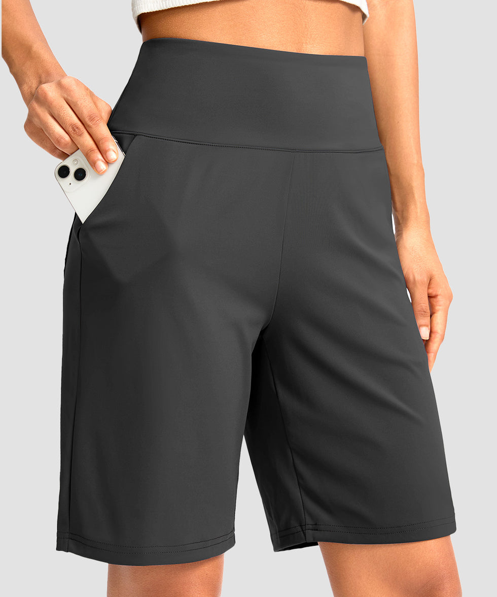 elastic waist bermuda shorts 9" in gray - on model front view