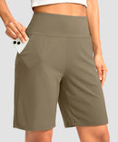 elastic waist bermuda shorts 9" in olive khaki - front view