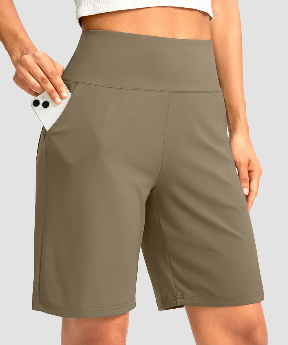 elastic waist bermuda shorts 9" in olive khaki - front view