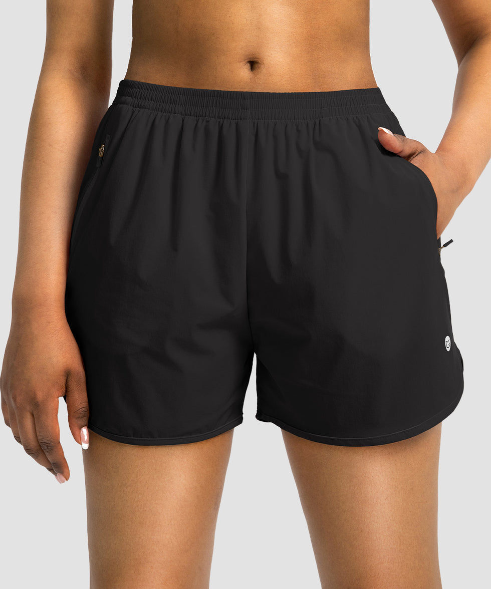 elastic waist lined running shorts 3" in black - front view