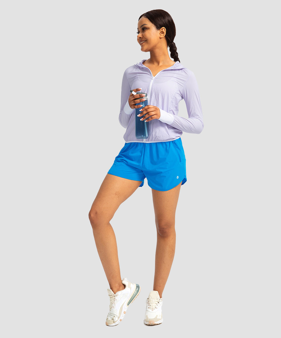 elastic waist lined running shorts 3" in bright blue - on model view 2