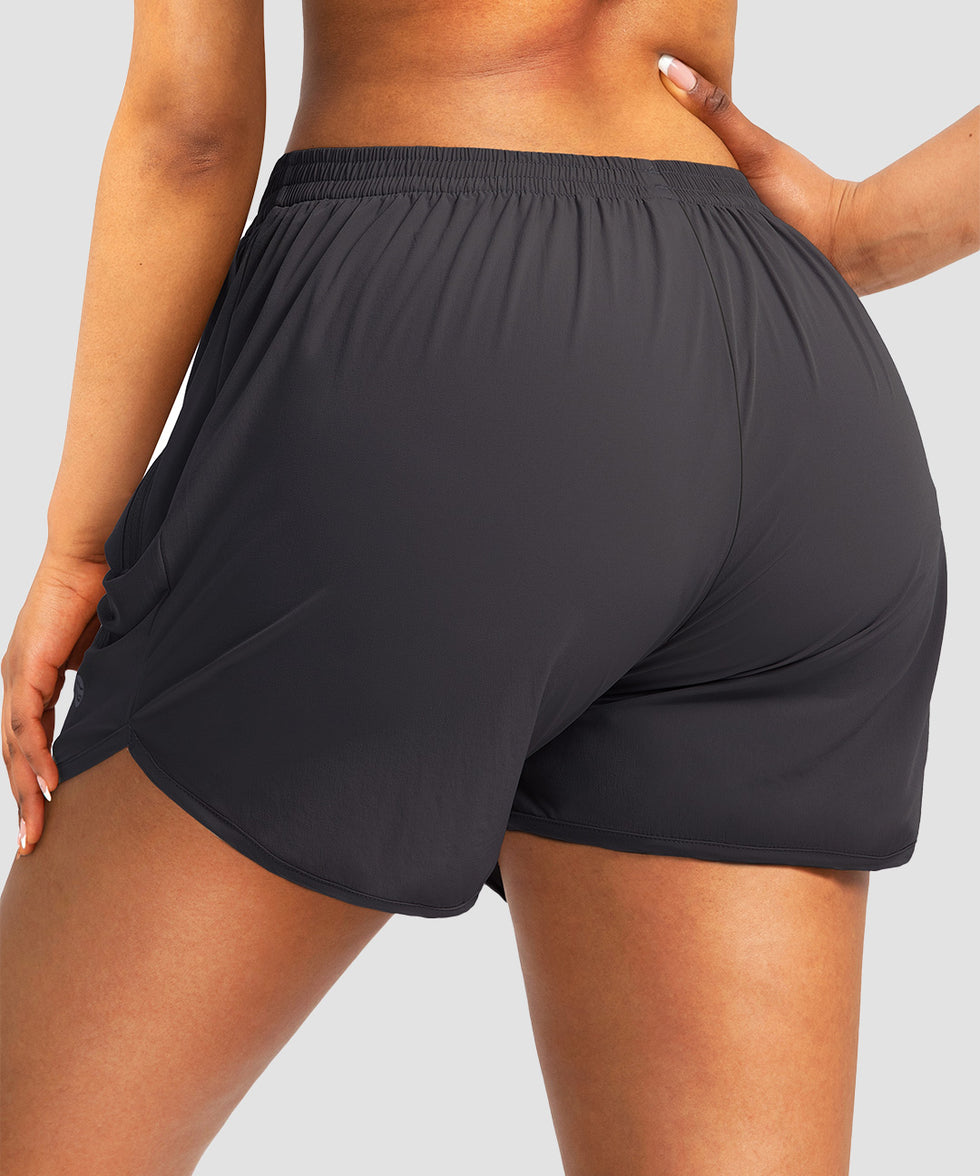 elastic waist lined running shorts 3" in dark grey - back view