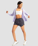 elastic waist lined running shorts 3" in dark grey - on model view 2