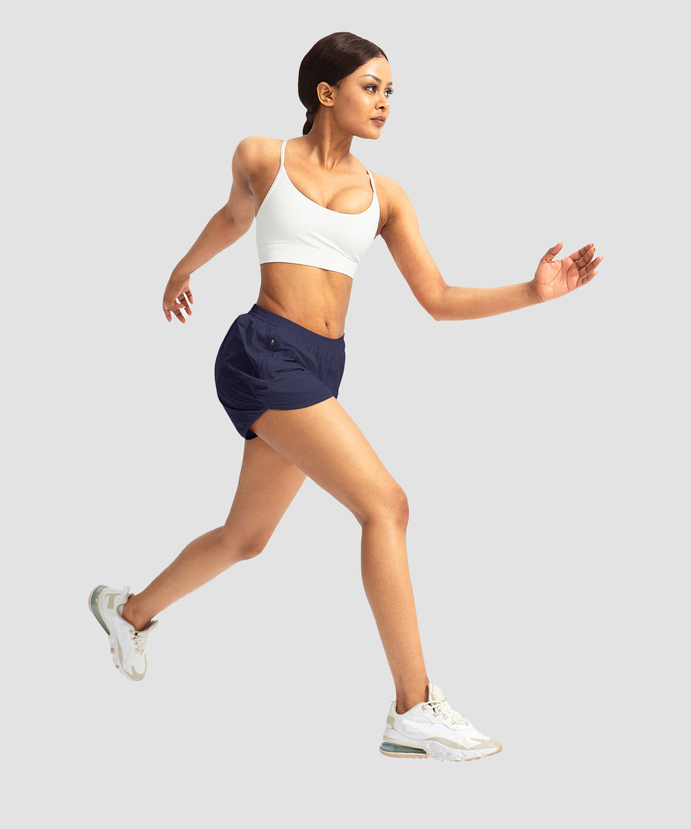 elastic waist lined running shorts 3" in navy - on model view 2