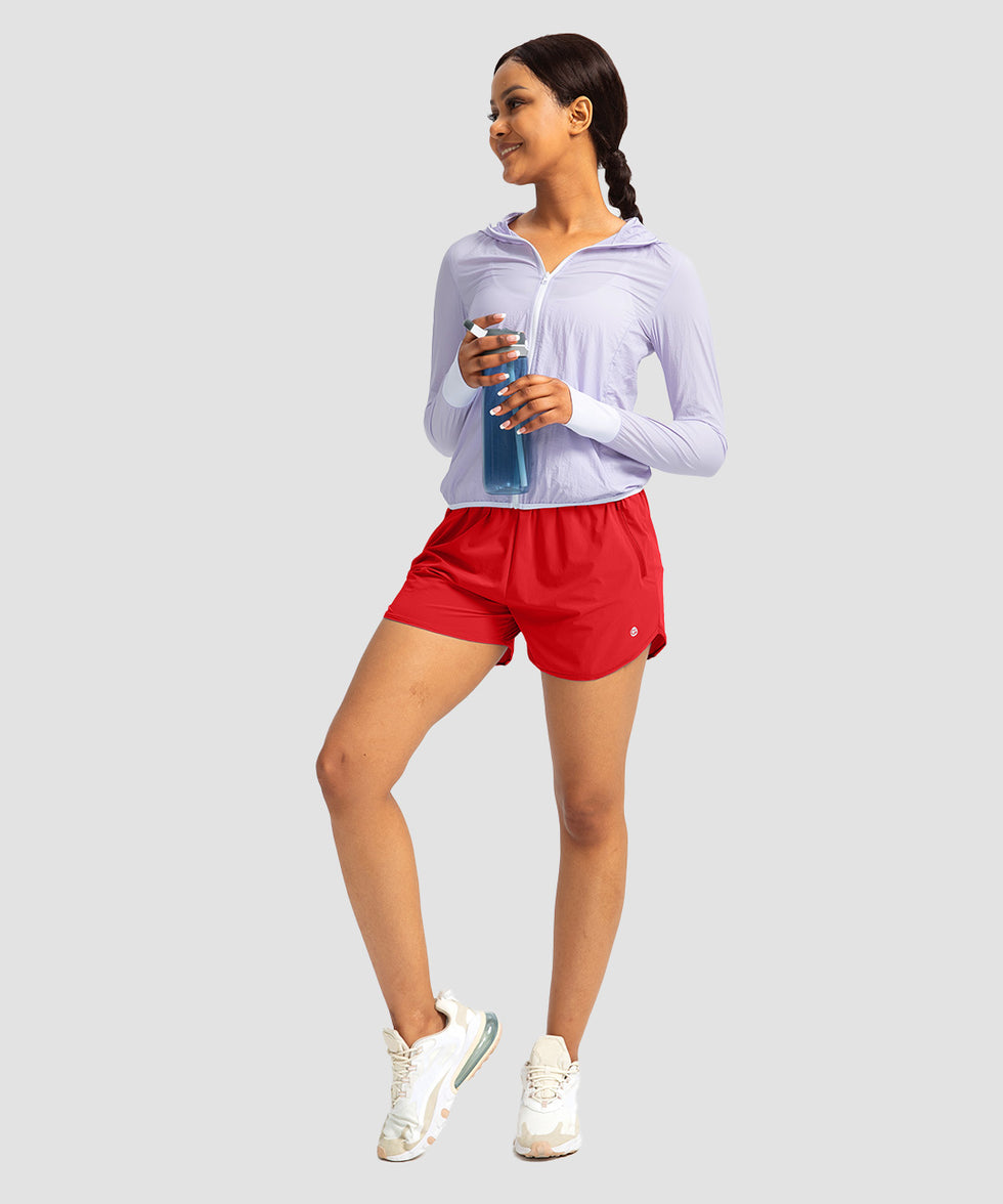 elastic waist lined running shorts 3" in red - on model view