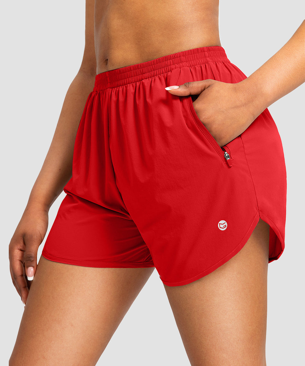 elastic waist lined running shorts 3" in red - side view