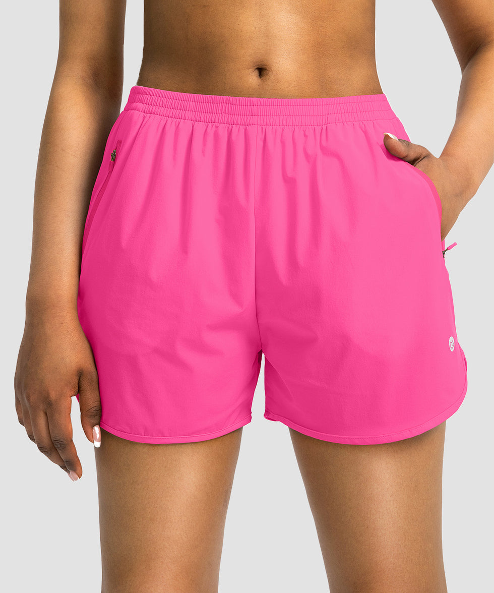 elastic waist lined running shorts 3" in rose red - front view