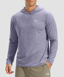 men's lightweight athletic no strings hoodie in heather purple gray - front view