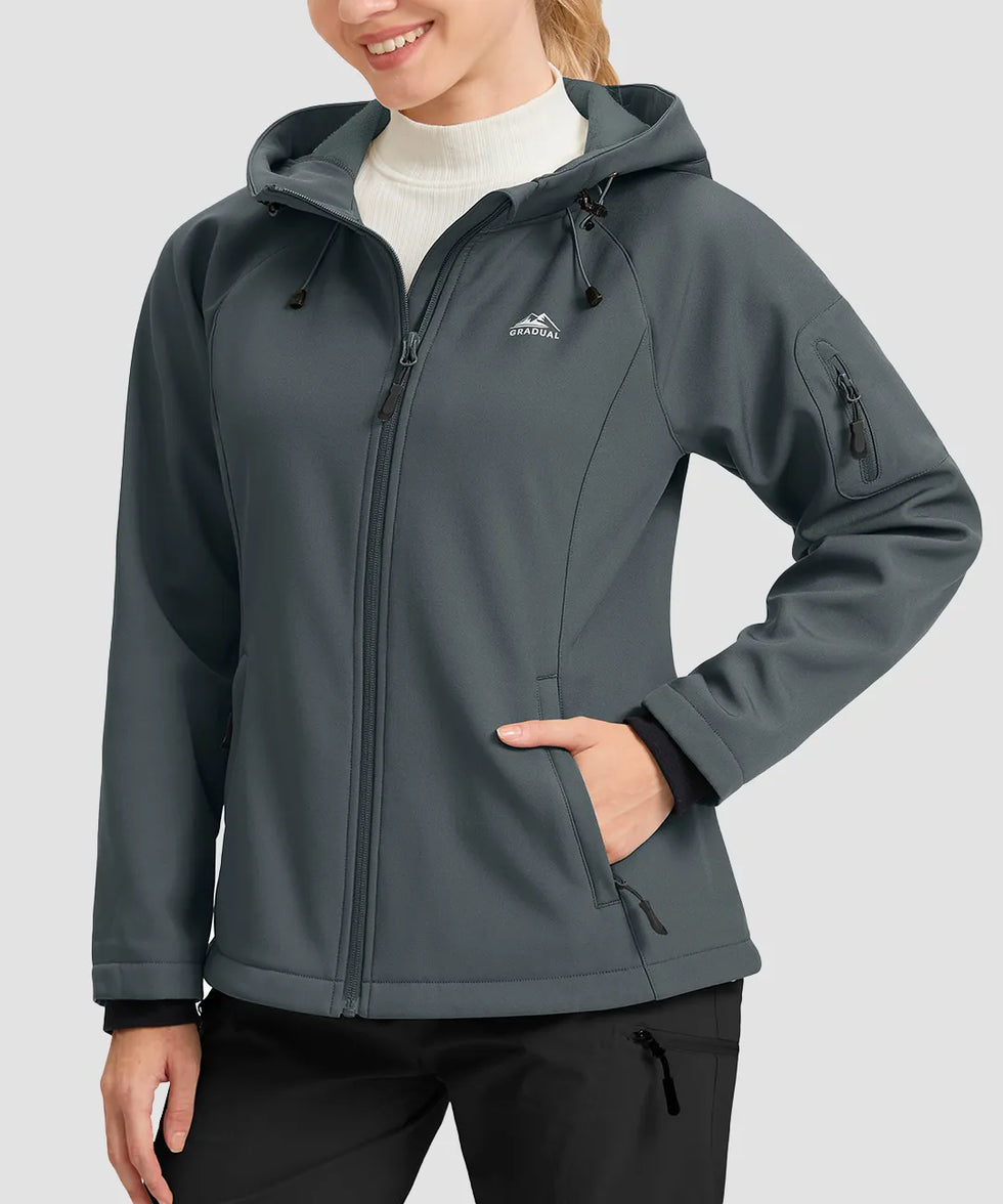 fleece-lined softshell jacket in dark gray - front view