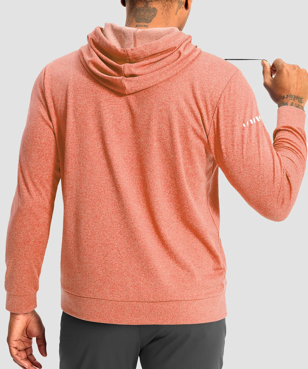 fleece long sleeve hoodie in heather orange - back view