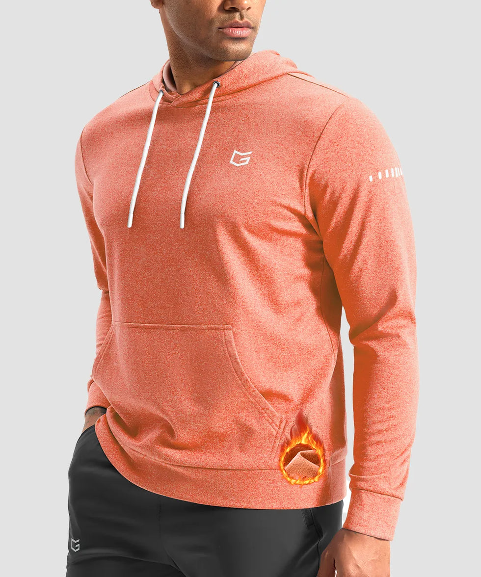 fleece long sleeve hoodie in heather orange - front view