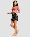 g-drykit™ high waisted pocket swim shorts in black flower - on model view